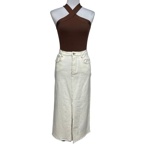 NWOT - Ellison Ell Slit Midi Denim Skirt - Picture 1 of 5